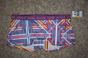   ARMOUR® Womens UA Mesh Boy Shorts Underwear Purple w/ Bright Stripes