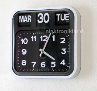 Flippclock Uhr BIG Flip Wanduhr mit Datum 43x43 cm weiß  