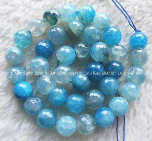 10mm Blue Dragon Veins Agate Faceted Round Beads 14  