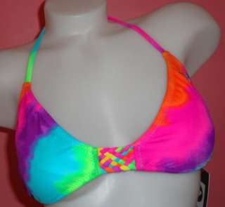 Roxy Flower Bra Braided Tie Dyed Bright Colors Swimsuit Bikini Top L 