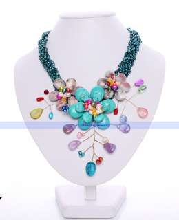 them quickly designer 6 strd pearl turoquoise agate flower necklace