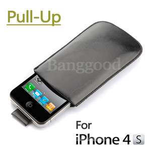 Black Pull up Faux Leather Pouch Case Cover For iPhone 4 4S 4G 3GS 3G 