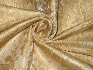 100% Pure Silk Brocade Fabric Light Gold Victorian 44  