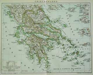 1893 ANTICA ORIGINALE MAPPA GEOGRAFICA GRECIA  
