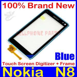 Touch Screen Glass Digitizer + Frame For Nokia N8 Blue  
