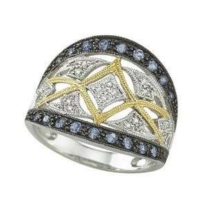   14K White Gold Round Blue Sapphire & Diamond Ring