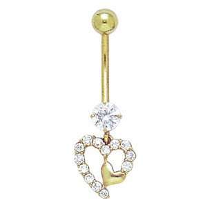  10k Solid Gold Dangle Hearts Navel Ring Jewelry