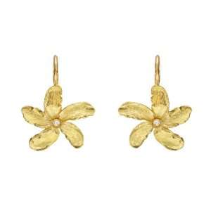   Large 18k Gold Jasmine Flower Drop Earrings with Diamond Jewelry