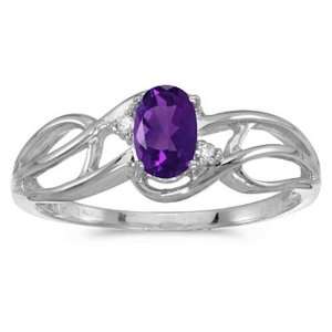   Gold February Birthstone Oval Amethyst And Diamond Curve Ring Jewelry