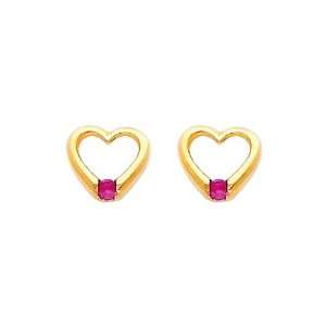  14K Yellow Gold Medium Heart Red CZ Stud Earrings for Baby 