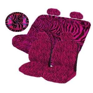 13 Pieces Hot Pink Zebra Low Back Seat Covers Bench Seat Cover with 2 