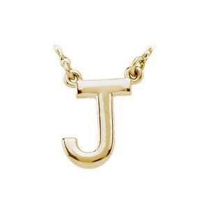  Block Initial Necklace in 14 Karat Yellow Gold, Letter J 