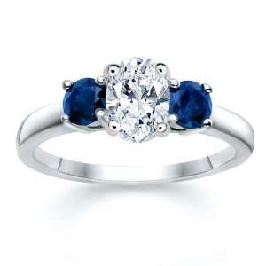   CT OVAL DIAMOND W ROUND BLUE SAPPHIRE RING 18K Samuel David Jewelry