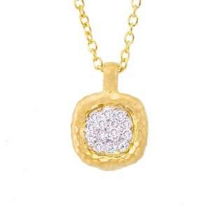   14k Yellow gold with White diamonds square pendant necklace Jewelry