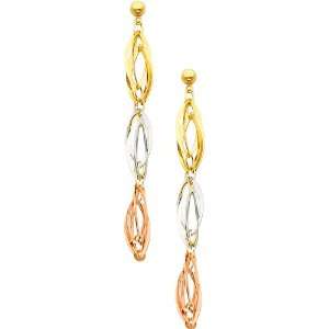 14K 3 Tri color Gold Fancy Dangle Hanging Earrings with Push Back for 
