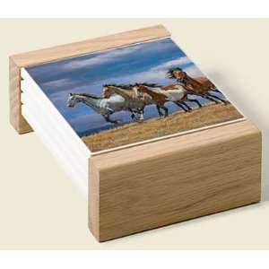 Tile Coasters With Wood Tray Blue Sky 