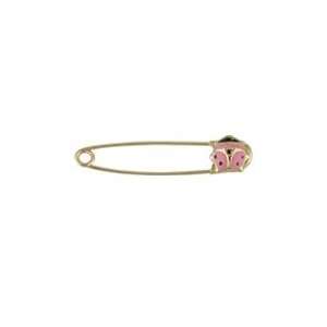    18K Yellow Gold Pink Lady Bug Safety Pin (27mm x 5mm) Jewelry