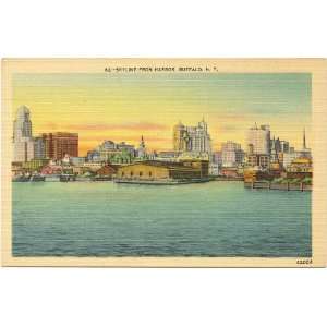 1940s Vintage Postcard Skyline from the Harbor Buffalo New York