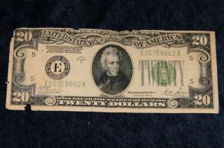 1928 B 20 Dollar Bill Federal Reserve Gold on Demand  