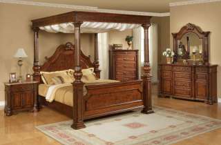 Canopy Bed Tall 4 Post King Bedroom Set, Old World Master Bed Sets 
