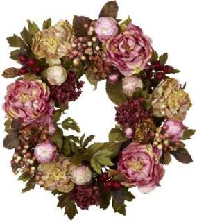 NEARLY NATURAL 24 Inch Peony Hydrangea Holiday Wreath 810709015423 
