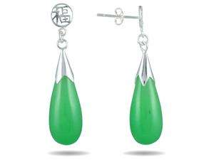   Natural Genuine Green Jade Tear Drop Earrings in .925 Sterling Silver