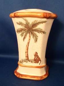 Spring Maid Toothbrush Holder Palm Tree Monkey Ceramic Stand Bathroom 