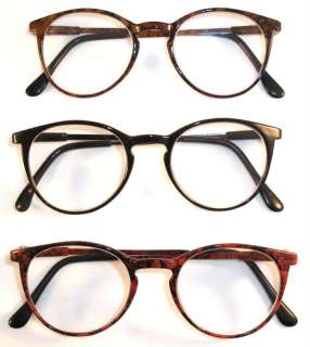 ROUND PLASTIC READING GLASSES  BLACK OR BROWN OR RED  