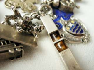 Antique Vintage Sterling Silver Charm Bracelet  Mechanical Movable 