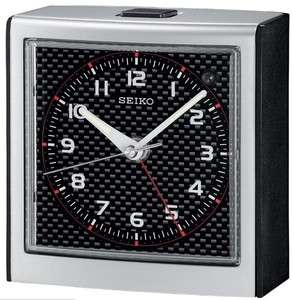 Seiko QHE040SLH Bedside Alarm Clock with Silver Metallic Case 