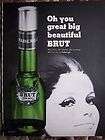 1965 Oh You Great Big Beautiful BRUT Mens Cologne Green Bottle Color 