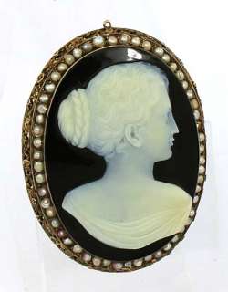 this is an antique victorian 14k gold and massive stone cameo pin