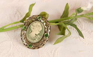 CAMEO Crystal Pin Brooch & Pendant for necklace, Green  