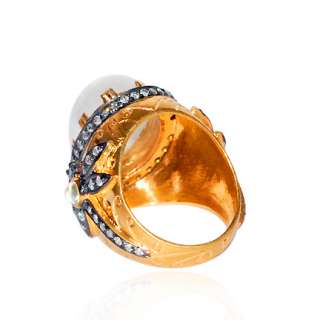 Rainbow Moonstone Diamond Studded Ring 18K Gold Jewelry  