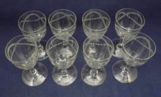 Antique Engraved Wine Glasses~Facet Stem~c1800  