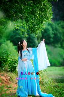 Blue Custom made Chinese chiffon/satin Hanfu Dress  
