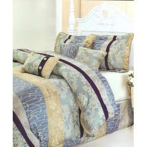   Blue Asian Floral Style Comforter Bed in a Bag Set