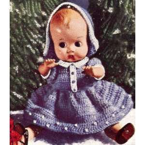 Vintage Crochet PATTERN to make   8 inch Baby Doll Dress Hat Clothes 