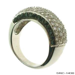 Glam Black & White Pave Five 5 Row Band Silver Ring 7  