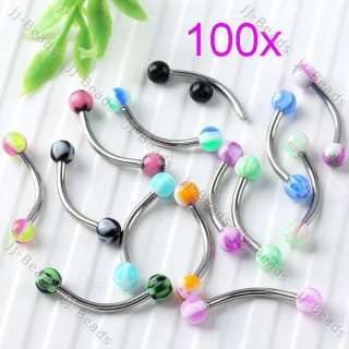 100pc 16G Mixed UV 3mm Ball Barbell Eyebrow Rings Studs Stainless 