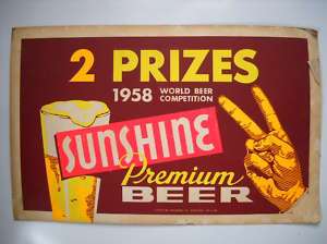 Sunshine Beer Cardboard Sign Litho Reading PA 1958  