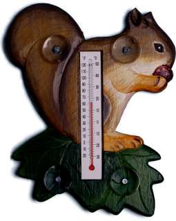 Outdoor Window Wood Squirrel Thermometer  