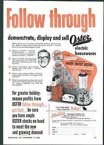 1954 ad Oster Osterizer Electric Blender Food Mixer ORIGINAL 