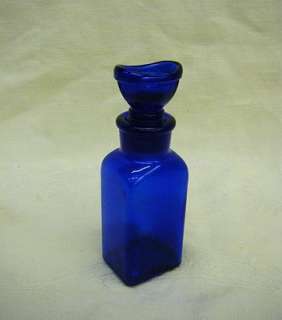 Early American Pattern Glass Eye Wash Cup&Bottle Cobalt Blue Medicine 