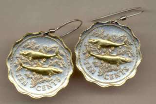   Bahamas 10 cent “Bone Fish” (U.S. Quarter size) Earrings   154ERSS