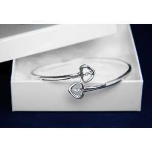  Silver Ribbon Bracelet Tiffany Two Hearts & Ribbon Bangle 