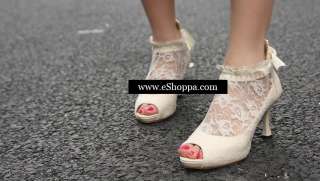 Ladies Lace Ribbon Bridal Braidmaid Wedding Ankle Pump Shoes Women 