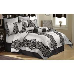Best Quality Black and Silver Scroll Queen Comforter Set with 4 Bonus 