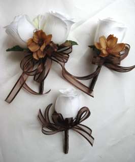   Bouquet Bridal Silk flowers CREAM BROWN CALLA LILY 17pc pew bows