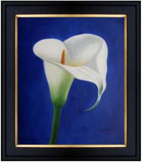 Framed Single White Calla Lily Hand Painted Oil Painting, Beautiful 